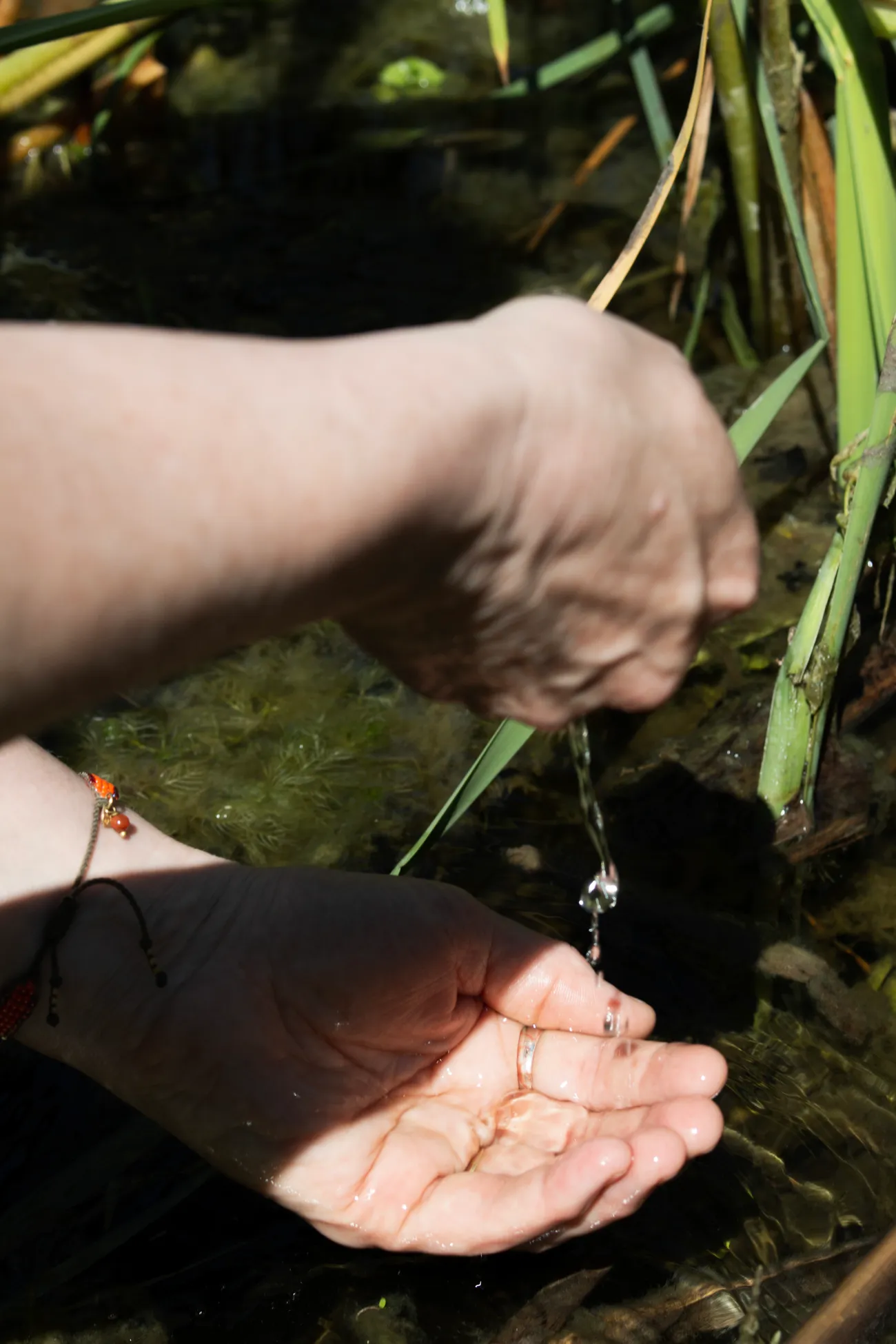 Handen die water scheppen